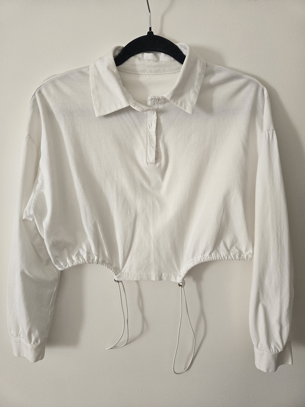 Cropped Drawstring Polo Top - White
